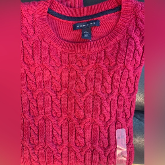 NWT Tommy Hilfiger pink/red/raspberry cotton knit cable sweater xs - Picture 5 of 8
